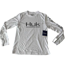 Huk Performance Fishing T Shirt Men Size M White Long Sleeve Stretch Upf 50 Icon