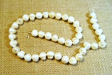Lovely Strand of 10mm x 9mm White Iridescent Freshwater Baroque Pearls Lot B10