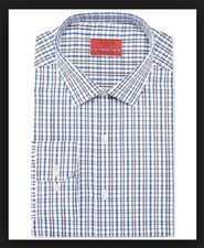 Alfani RED Fitted Cobalt / Navy Check Dress Shirt Men's Size 17 34/35