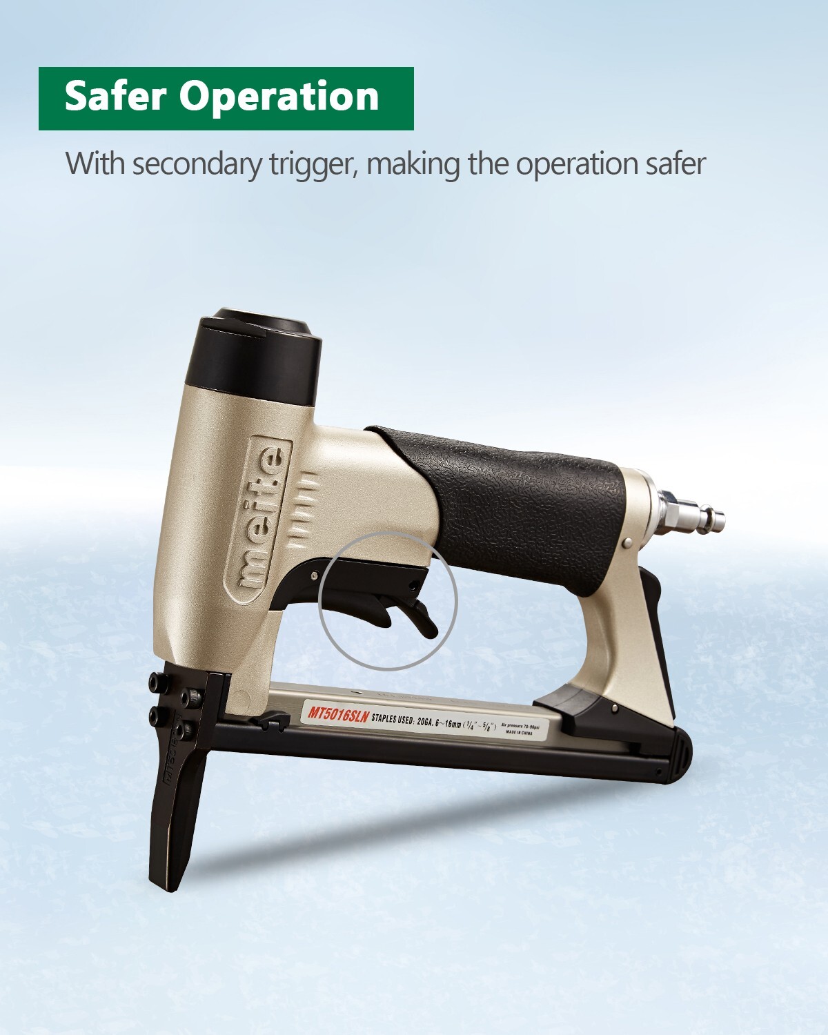 Meite 20GA 1/2in Crown Air Upholstery Stapler Long Nose MT5016SLN With