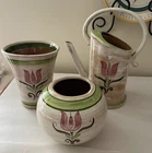 ~RARE~ Stangl Set/3 ~PINK TULIP~ Pottery WATER PITCHER, VASE & BOWL ~TERRA ROSE~