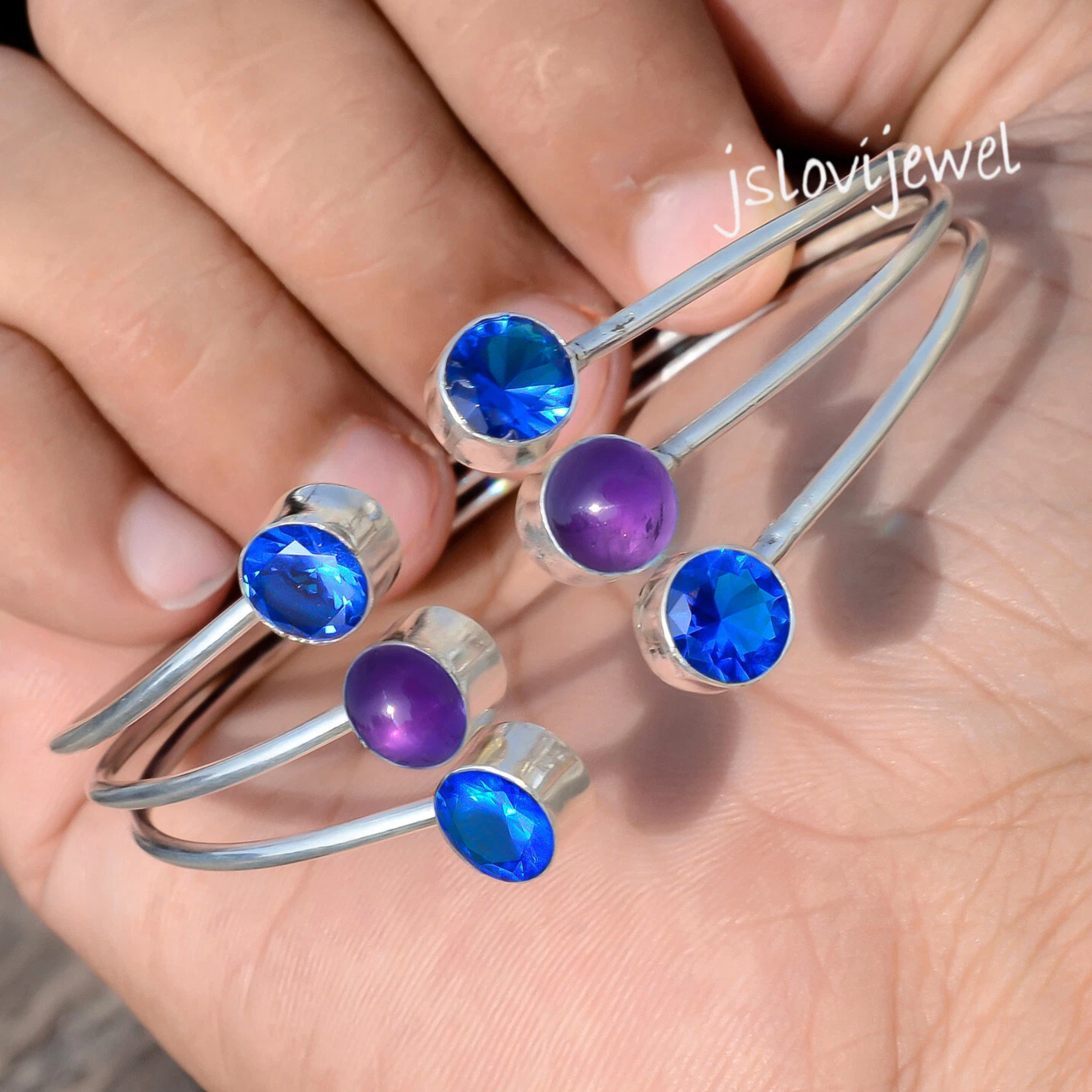 VALENTINO Bracciale fatto a mano in argento sterling 925 con pietre preziose tanzanite e ametista multitaglio