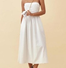 Women Sleeveless Pleated Strapless Fit & Flare Midi Slip Dress Holiday Designers