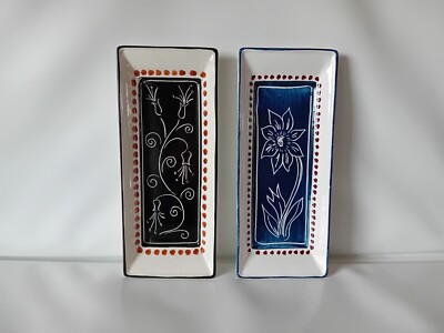 2 x VINTAGE INNISFREE POTTERY DISHES / TRAYS - HAND PAINTED IRELAND