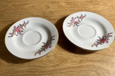 J L Menau Flower Floral Rose Saucer German Democratic Republic Set of 2