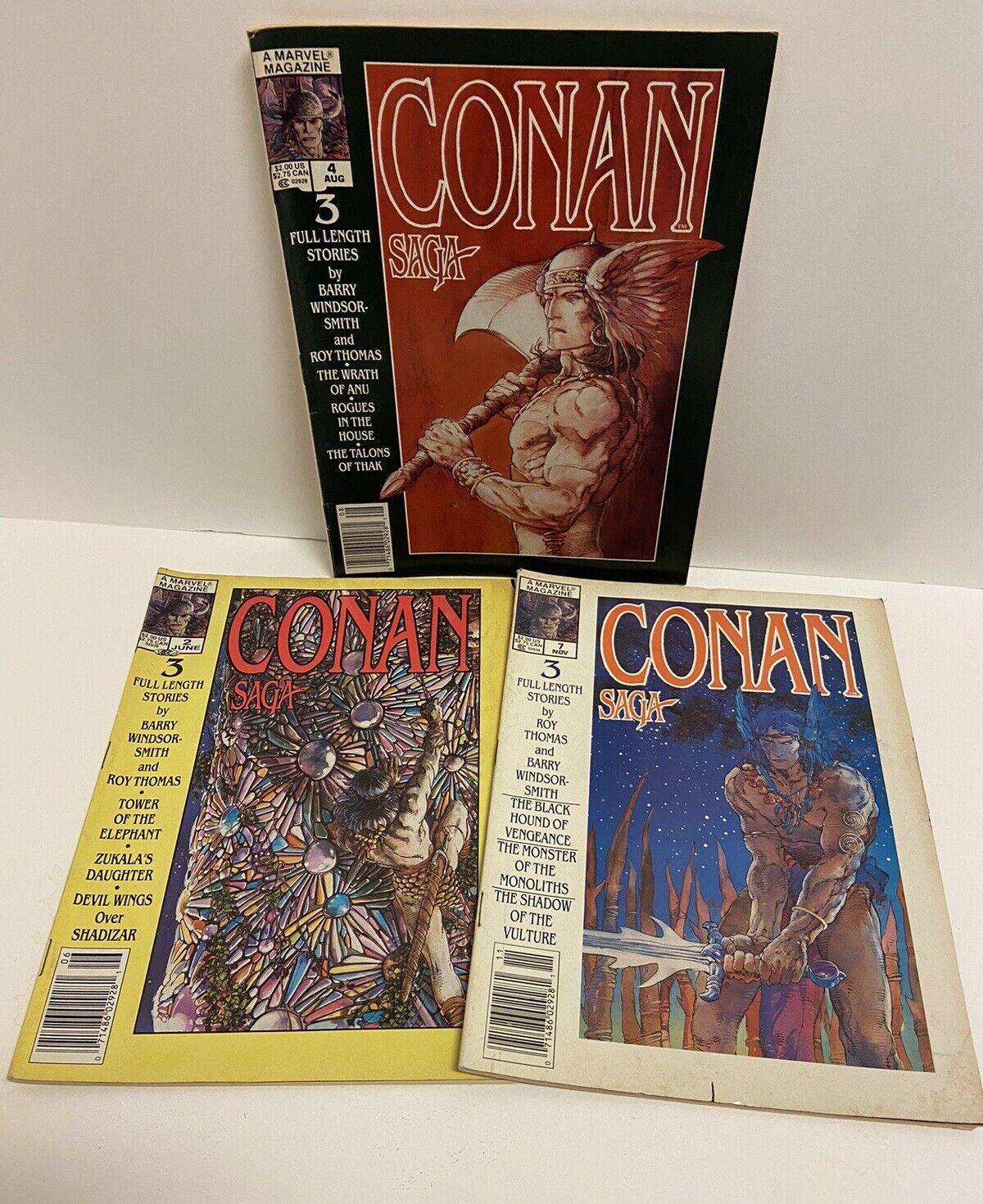 CONAN SAGA Magazine Lot of 3 #2, 4, and 7 Marvel Comics 1987 - VG+/ Fine-