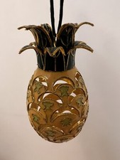 Cloisonne Filigree Enamel Pineapple Ornament Yellow Green 4" Hollow
