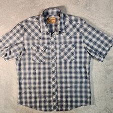 Wrangler Shirt Mens XL Blue Plaid Pearl Snap Country Western Cowboy Rodeo Retro