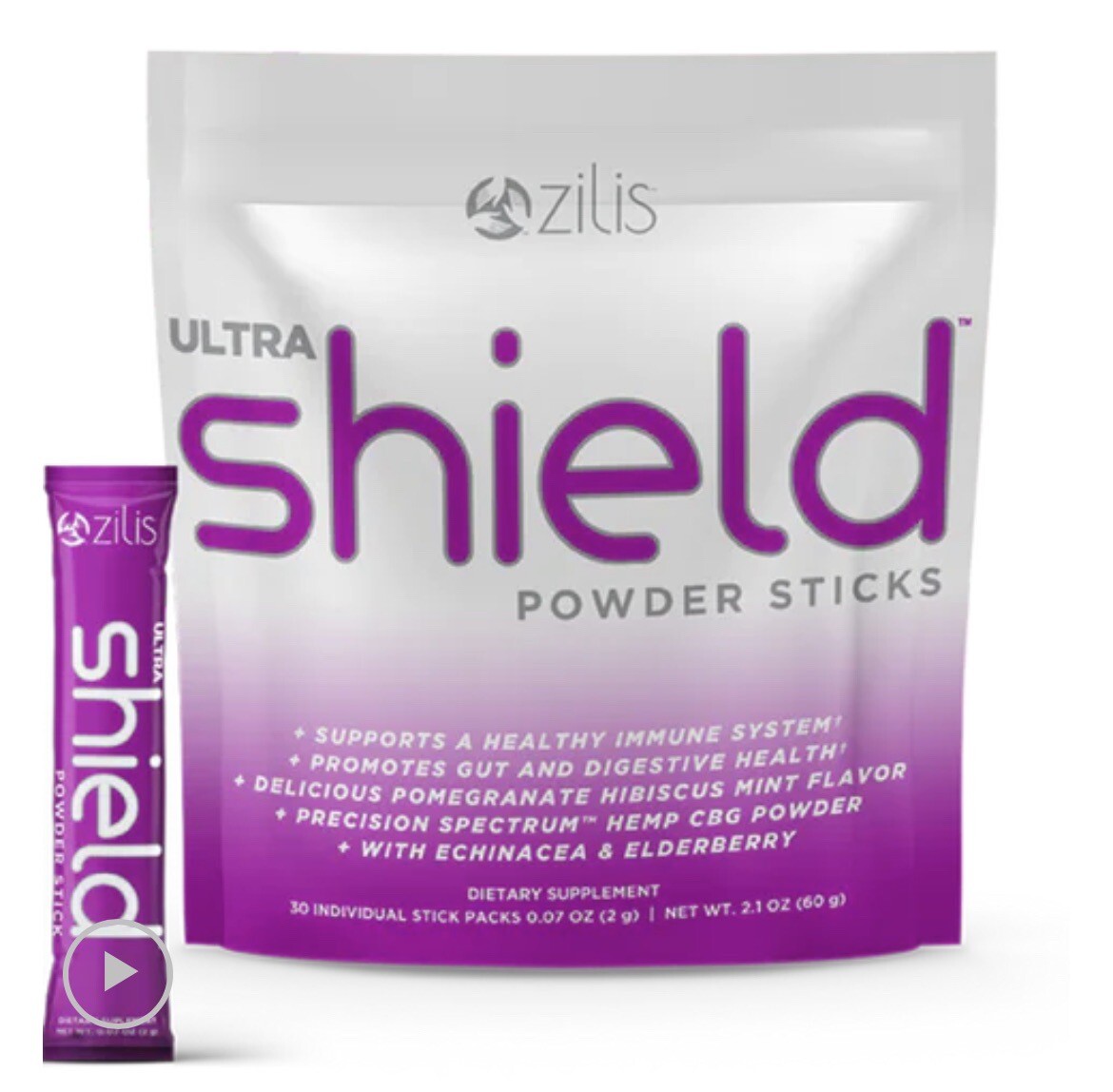 30 Pack - ZILIS™ UltraShield™ Powder Sticks 0.07oz/2g each - 2.1oz/60g