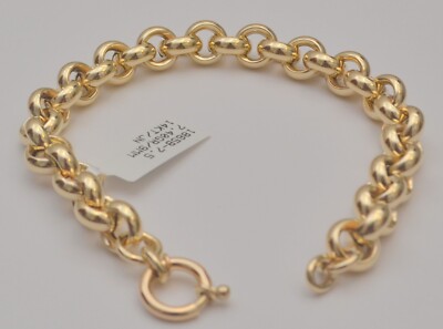 14 Karat Gelbgold Rolo Glieder Hohlkette Armband 7,5 Zoll 8,8 mm 7,4 Gramm
