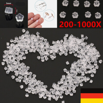 10-1000X Klare Silikon Pflaumenblüte Gummi Ohrring Rückseiten Stecker Stopper