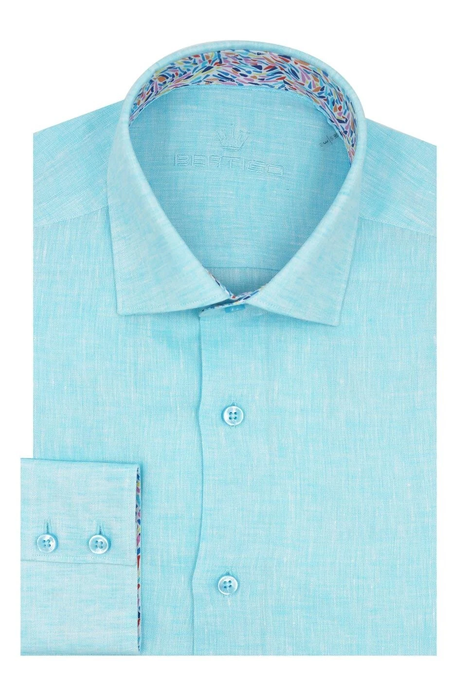 Bertigo Men Fuego Blue 100% Linen Long Sleeve Shirt 2XL $169 NWT