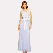 Adrianna Papell Nouveau Scroll Lace Gown Dress Maxi Periwinkle Ivory 10