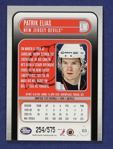 2003-04 Pacific Calder Silver #63 Patrik Elias Devils #d /575 - Picture 2 of 2