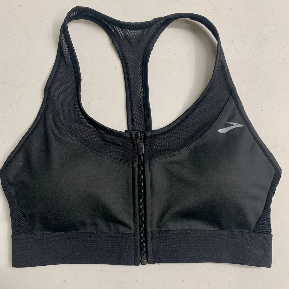 Brooks Womens Fast Forward Zip Up Zipper Sports Bra Medium Racer Back  300637 EUC