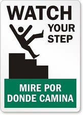SmartSign "Watch Your Step" 14 inches x 10 inches, Black/Green on White