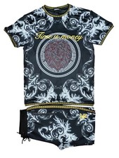 Mens TIM T Shirt + Shorts Set LION Stripe PRINT Tracksuit Polyester Summer NEW