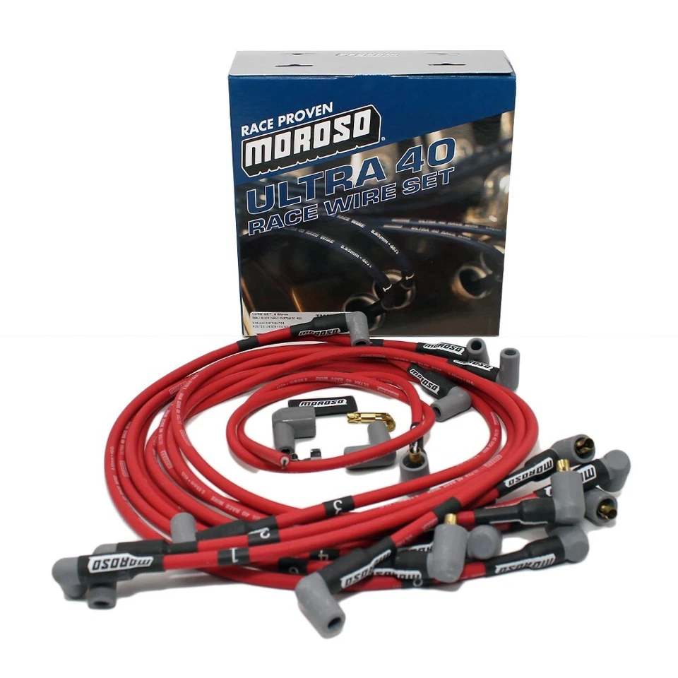 MOROSO 73686 ULTRA 40 SPARK PLUG WIRES SBC CHEVY 350 383 UNDER HEADER HEI (RED) - Image 1 of 1