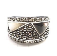  SIZE 6,7,8 ABALONE SHELL  MOTHER OF PEARL RING Marcasite .925 STERLING SILVER