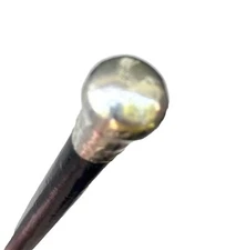 Vintage Antique England Sterling Silver Top Swagger Knob Walking Stick Cane Old