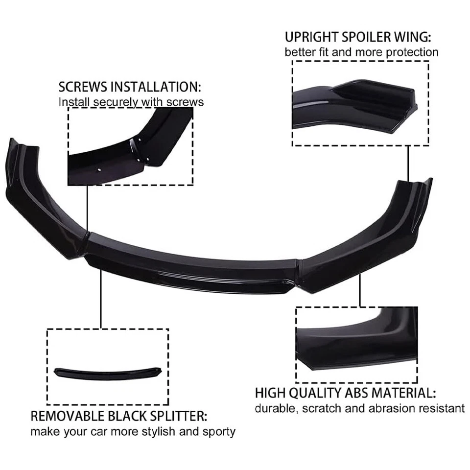 Glossy Black Front Bumper Lip Splitter Spoiler For Audi A3 A4 A5 A6 A7 A8 - Изображение 3 из 4