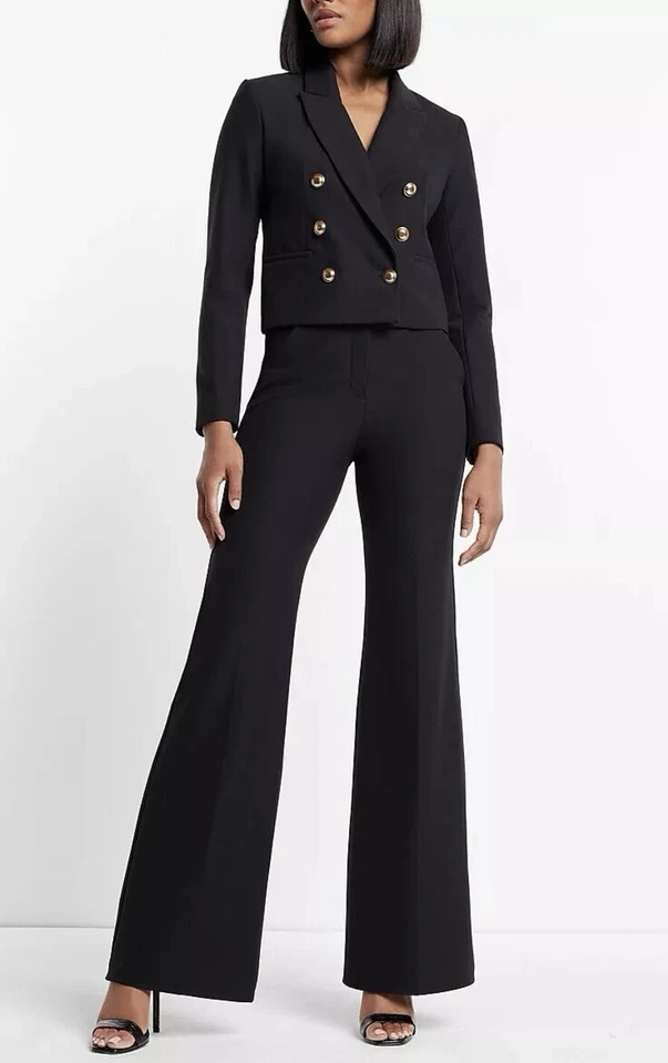 EXPRESS ¡NUEVO CON ETIQUETAS! Blazer Militar Negro Doble Pecho Novedad Botón Dorado Talla XS Foto 2 de 4