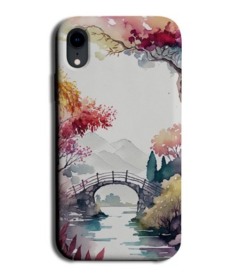 Aquarell Nature Gardens Handyhülle Abdeckung Gartenbrücke Herbstbäume T-Shirts BC94