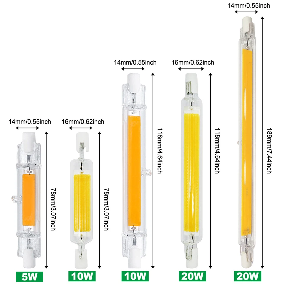 R7S LED COB Light Dimmable Glass Replace 189mm 118mm 78mm Incandescent 220V - Image 2 of 4
