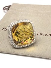 David Yurman Albion 925 Silver 20mm Albion Lemon Citrine & Diamond Ring Size 7