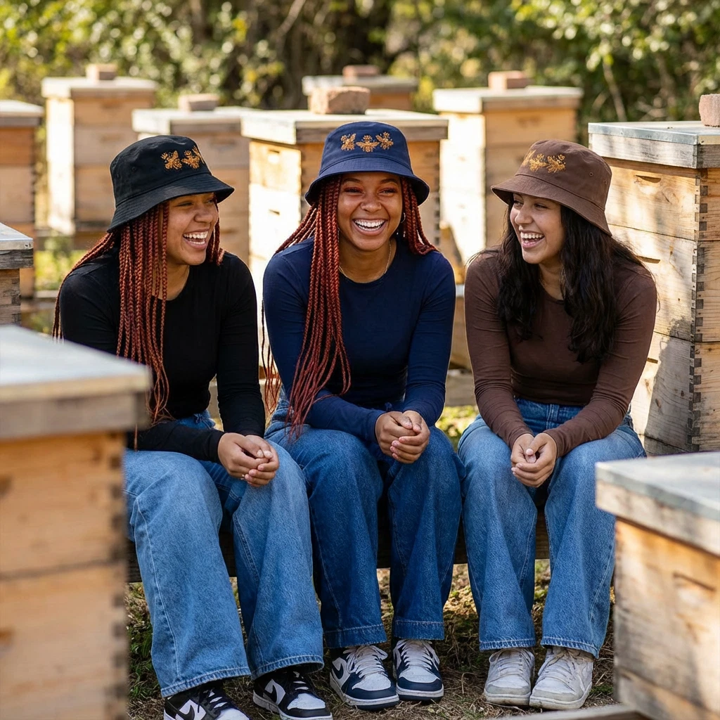 Exclusive limited Edition Bucket Hat, Fashion Gold Bees protect from Sun