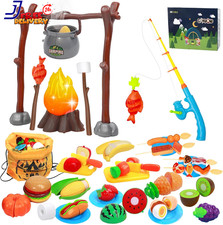 Kids Camping Toy Set with Play Campfire Fishing Pretend Food Outdoor Adventure