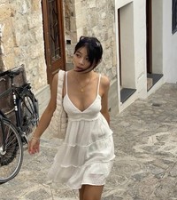 Bershka White Ruffle Tiered Mini Dress