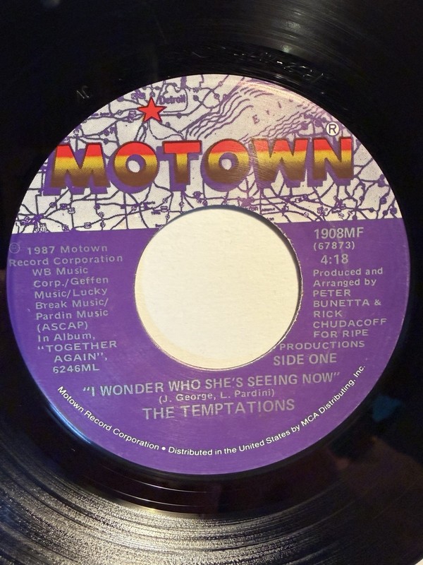 The Temptations “I Wonder Who She’s Seeing Now” Motown 7” 45 Strong VG+