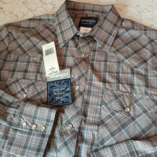 Wrangler Western Cowboy Shirt Mens L Cotton Blend Long Sleeve Pearl Snap Plaid
