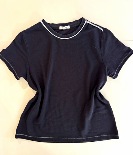rag & bone Black White Contrast Trim Crew Neck Short Sleeve Cotton Knit Tee XS