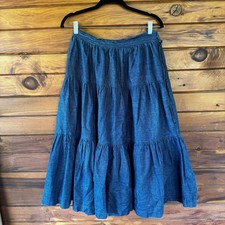 Vintage 80s Jean Machine Western Tiered Cotton Denim Full Skirt Size S/M