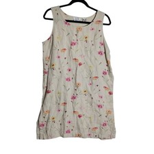 Cotton Connection Linen Floral Shift Dress Beige Pink Wildflower Womens Medium