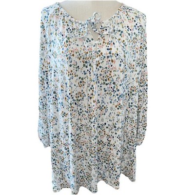 Croft & Barrow Woman 2X Plus Multicolor Floral Tunic Top Ties at Neck 95% Rayon