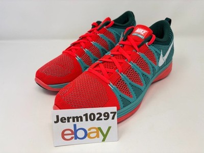 New Nike Men's Flyknit Lunar2 Size 10.5 Crimson Turquoise #620465 600 Rare!
