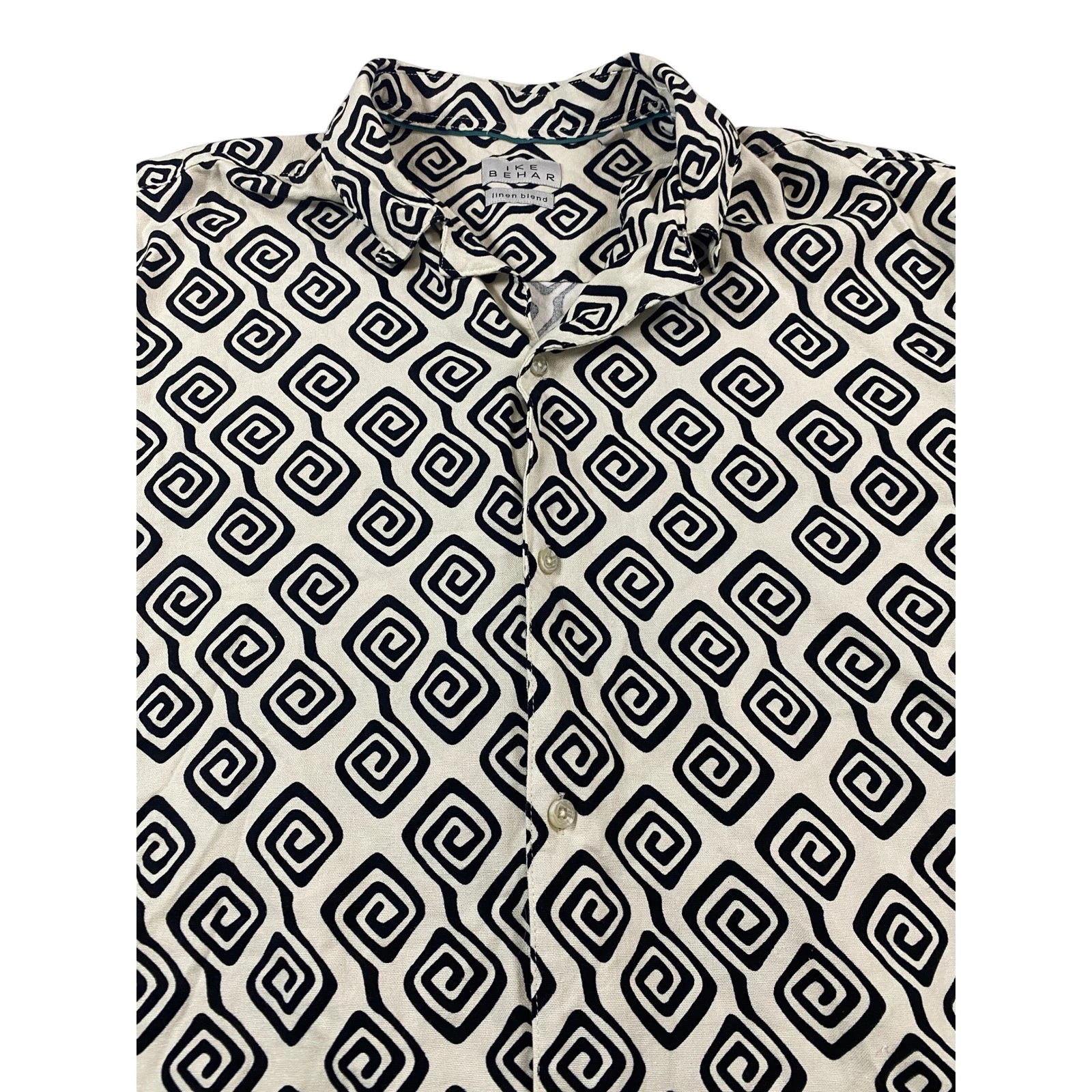 Ike Behar Mens XXL Short Sleeve Linen Blend Geometric Spiral Button Down Shirt