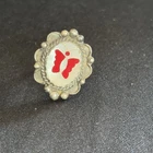 Vtg Sterling Silver Native American Zuni Mother of Pearl Coral Butterfly Ring
