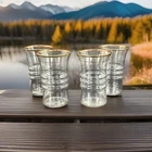 Lot 4MCM Clear With Gold Rim Anchor Hocking Juice Water Goblet Glasses Vintage