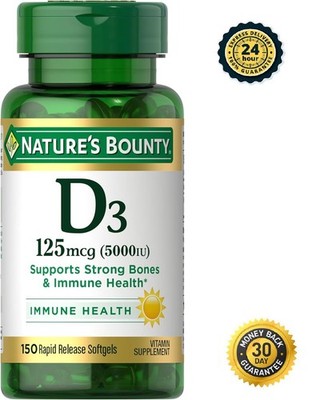 Nature's Bounty Vitamin D3 5000 IU Softgels, Rapid Release, Immune 150 Count