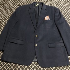 Lauren Ralph Lauren Navy Blue Blazer Sz 48R Gold Buttons Cashmere Silk Wool H10