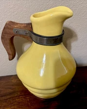 Vintage 1930s Metlox POPPYTRAIL Pottery Yellow Carafe #238R w/Wood Handle