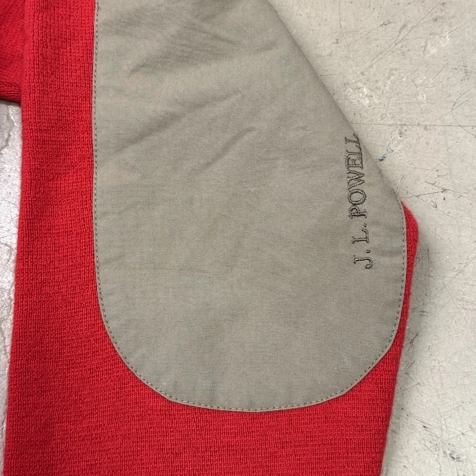 Suéter J. L. Powell Lana Merino Cachemira Hombre Grande Rojo Codo Parches Caza Foto 4 de 4