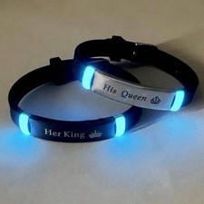 His Queen Her King Glow Bracelet Set Stainless Steel Non Tarnish Couple Gift