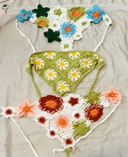 multicolor crochet floral bandana, handmade, yarn, women, spring summer