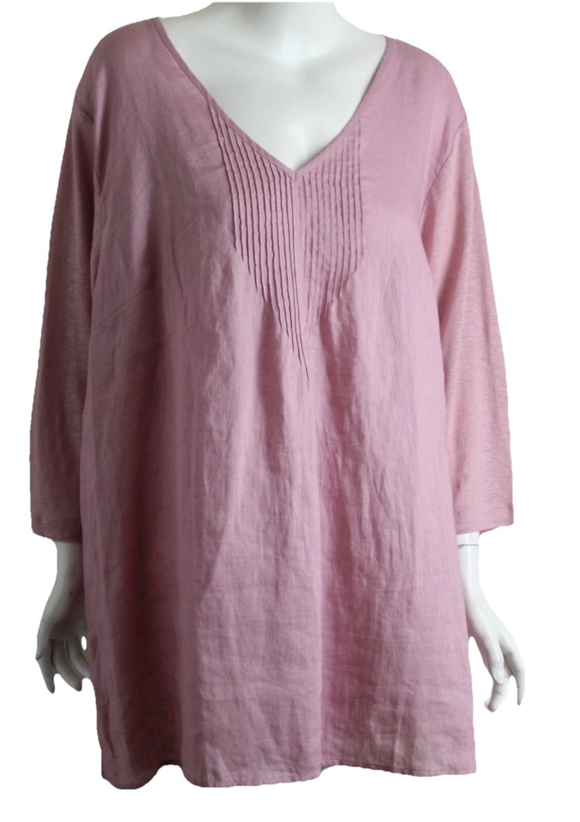 J.Jill Sz 3X Pretty Pink 100% Linen Woven Front Sweater Back