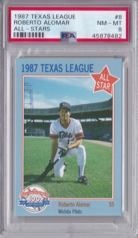 1987 Texas League Roberto Alomar Rookie Card - RC - All-Stars - MLB HOF - PSA 8